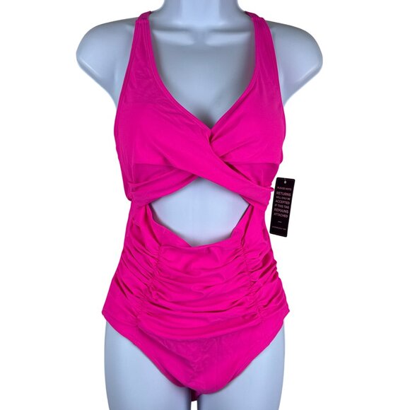 Blooming Jelly Women's Swimsuit One Piece Push Up Tommy Control Pink Size Medium - Picture 2 of 9